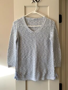 Talbots Pale Blue V-Neck Knit Sweater with Side Tassels